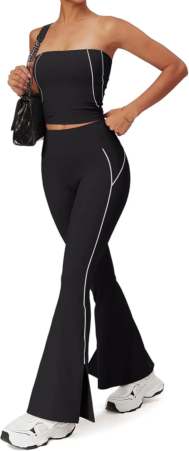 SEASUM Flare Leggings for Women High Waisted Exposed Contour Stitching Bell Bottom Yoga Pants