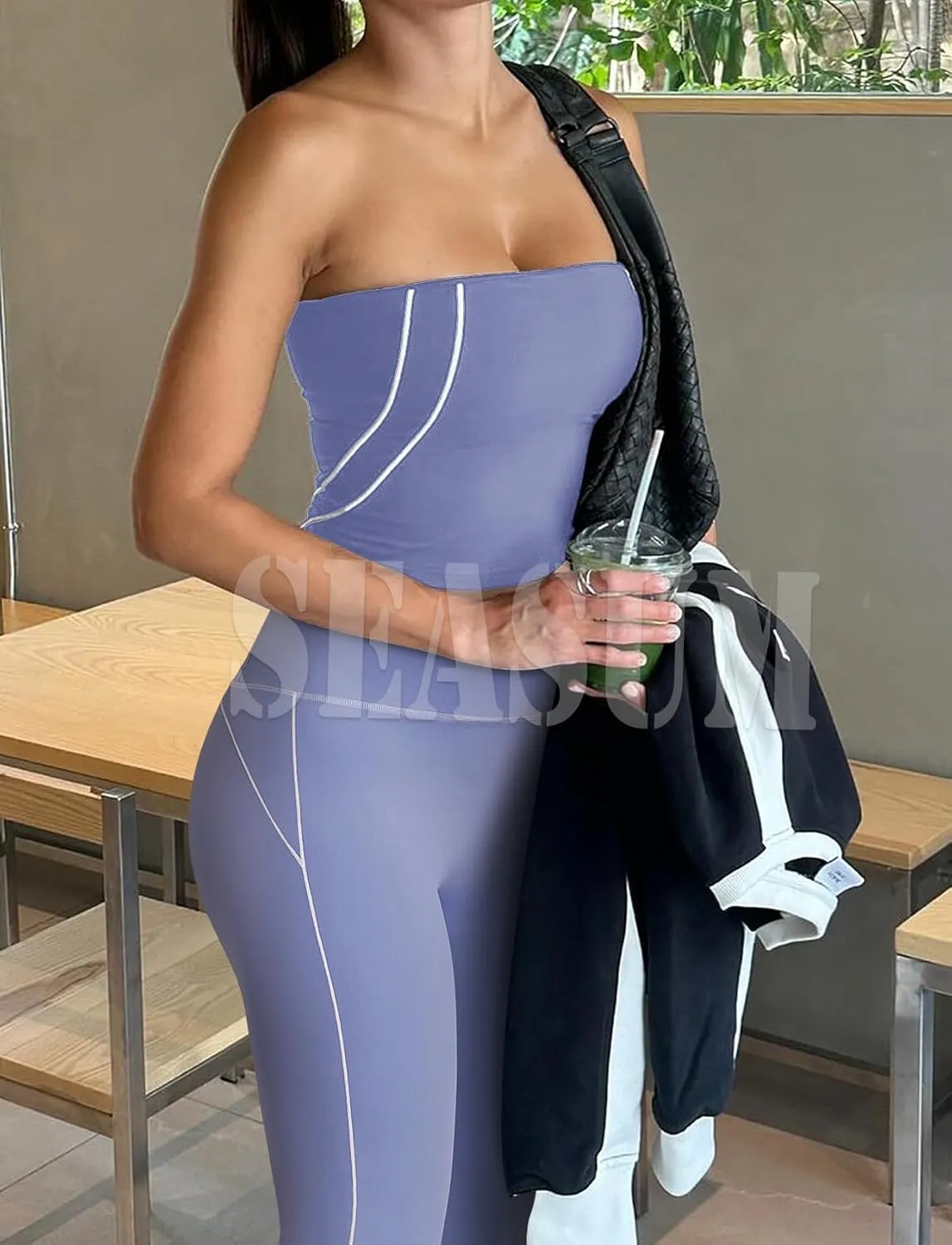 SEASUM Flare Leggings for Women High Waisted Exposed Contour Stitching Bell Bottom Yoga Pants
