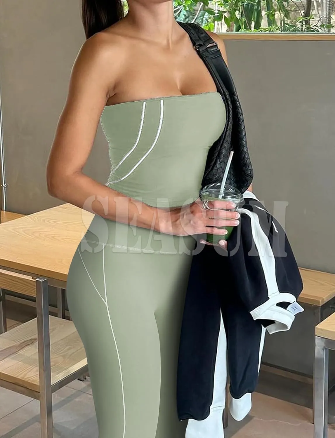SEASUM Flare Leggings for Women High Waisted Exposed Contour Stitching Bell Bottom Yoga Pants