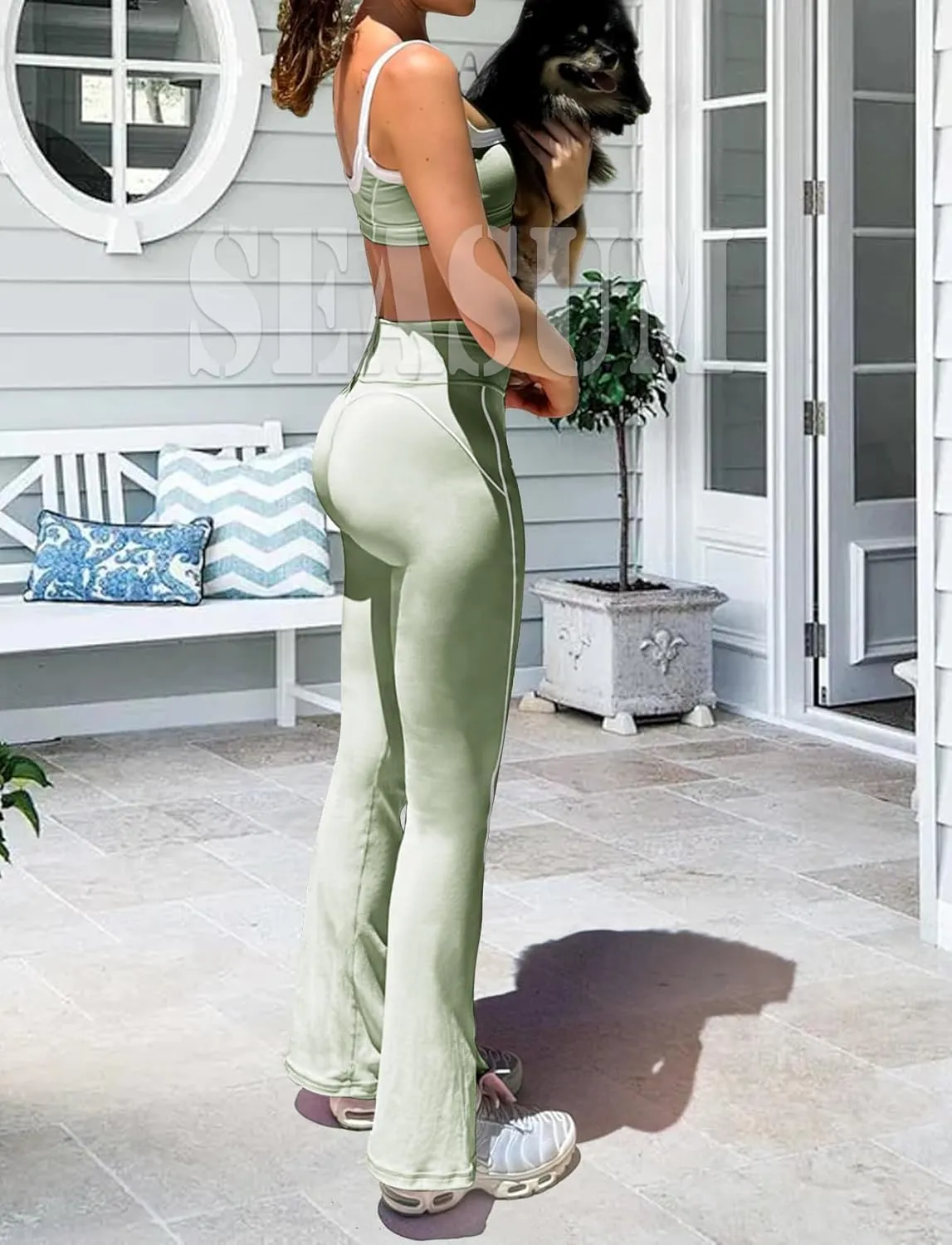SEASUM Flare Leggings for Women High Waisted Exposed Contour Stitching Bell Bottom Yoga Pants