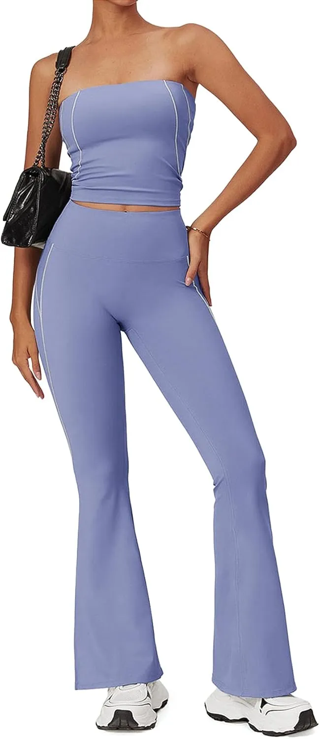 SEASUM Flare Leggings for Women High Waisted Exposed Contour Stitching Bell Bottom Yoga Pants