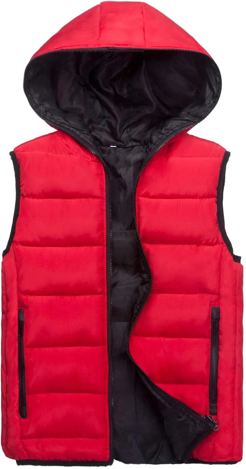SHOPESSA Mens Down Vest with Hood Warm Puffer Jacket Quilted Short Coat Winter Coats for Men Plus Size Travel Outfits