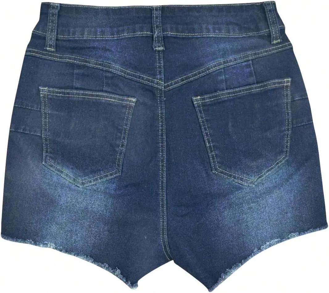 SOLY HUX Women's Ripped Raw Hem Skinny Denim Shorts High Waisted Stretchy Mini Jean Shorts