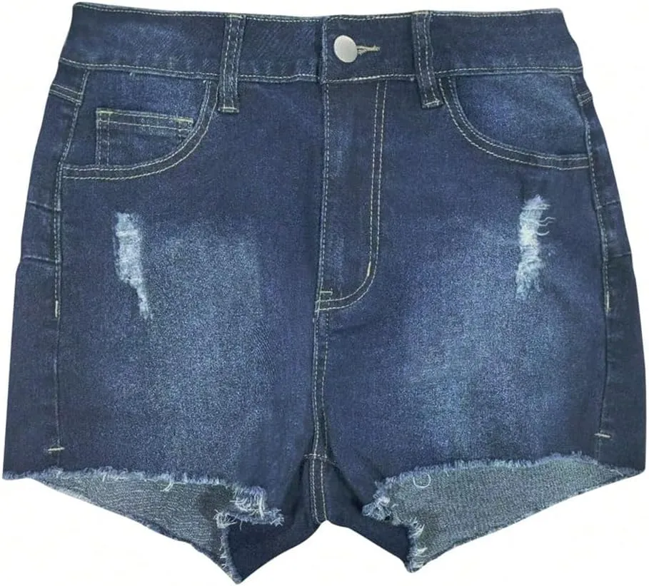 SOLY HUX Women's Ripped Raw Hem Skinny Denim Shorts High Waisted Stretchy Mini Jean Shorts