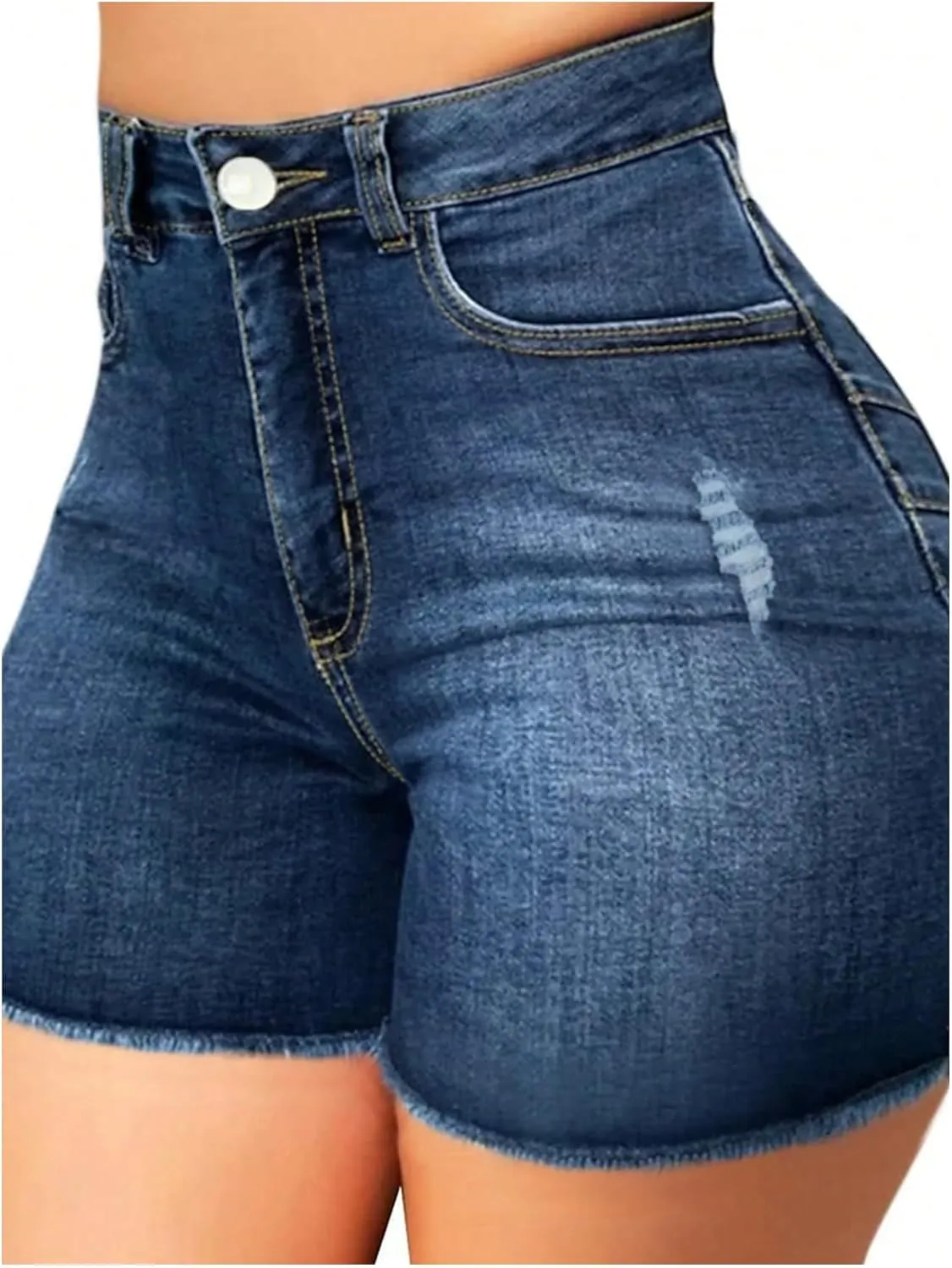 SOLY HUX Women's Ripped Raw Hem Skinny Denim Shorts High Waisted Stretchy Mini Jean Shorts