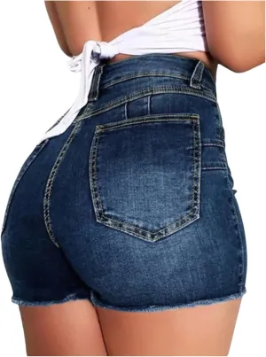 SOLY HUX Women's Ripped Raw Hem Skinny Denim Shorts High Waisted Stretchy Mini Jean Shorts