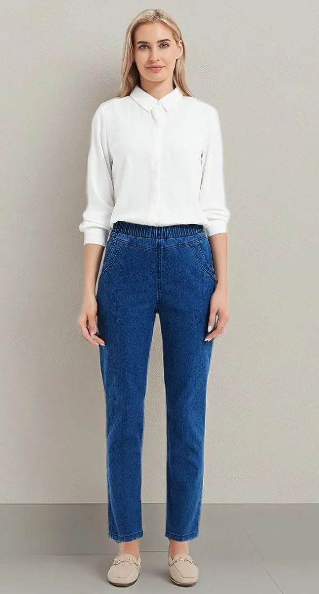 Soojun Women's Elastic Waist Jeans Stretch Pull On Pants