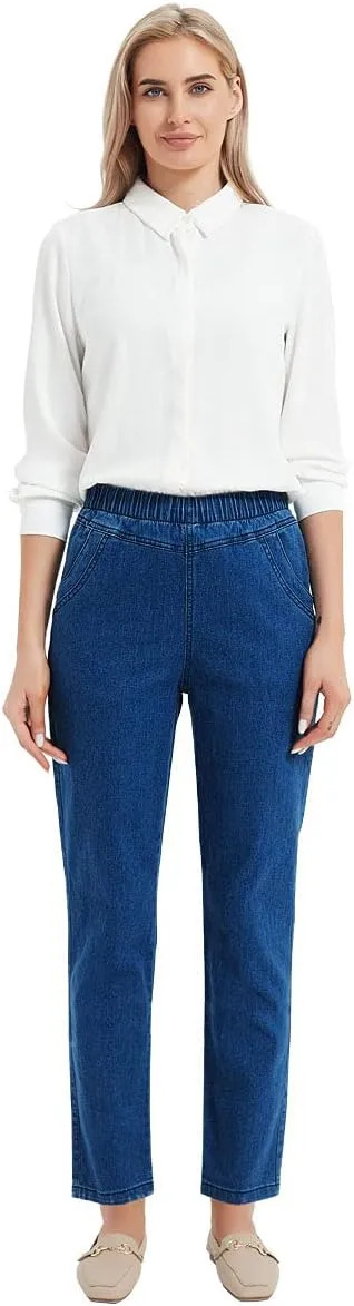 Soojun Women's Elastic Waist Jeans Stretch Pull On Pants