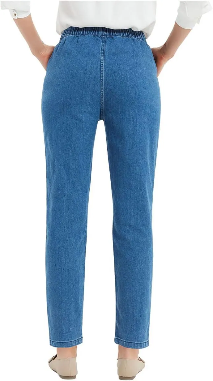 Soojun Women's Elastic Waist Jeans Stretch Pull On Pants