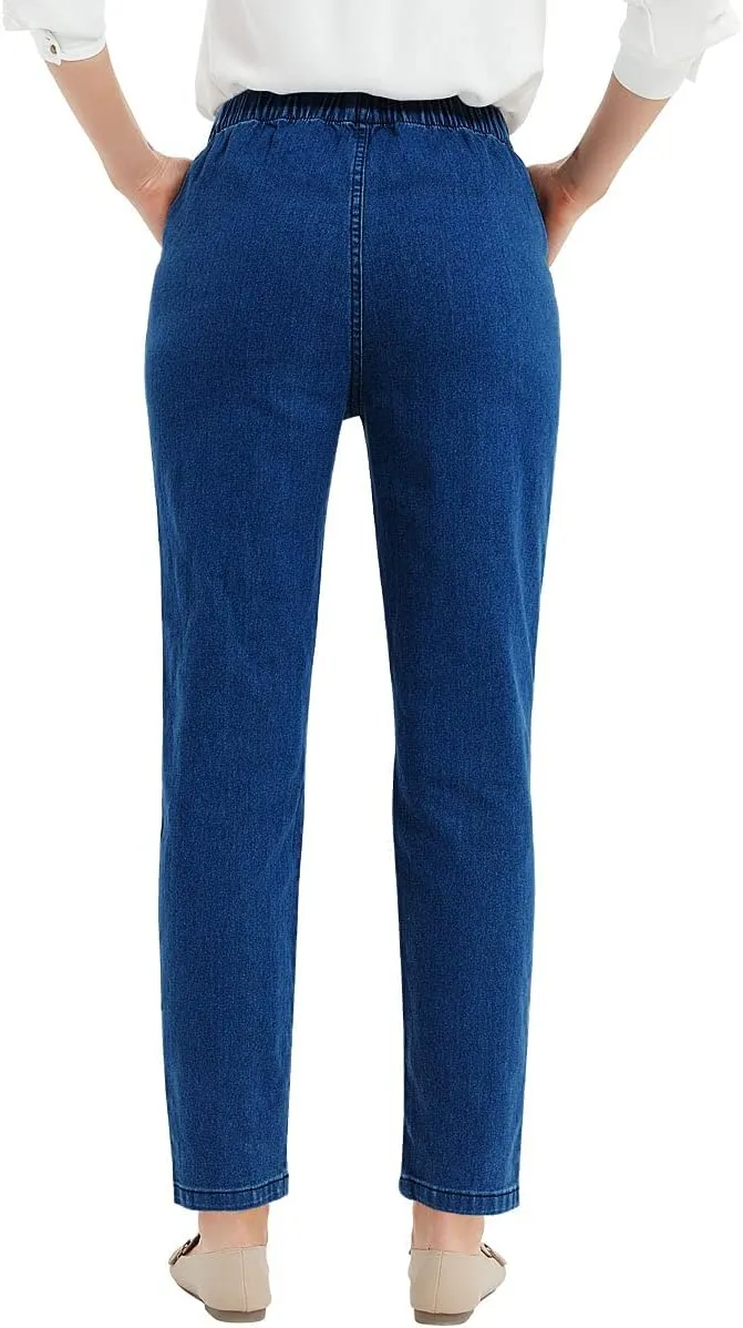 Soojun Women's Elastic Waist Jeans Stretch Pull On Pants