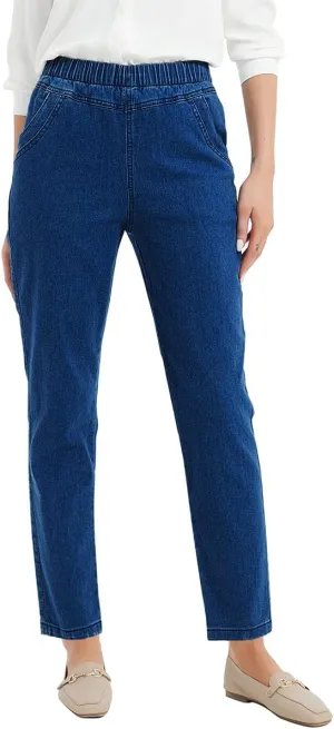Soojun Women's Elastic Waist Jeans Stretch Pull On Pants