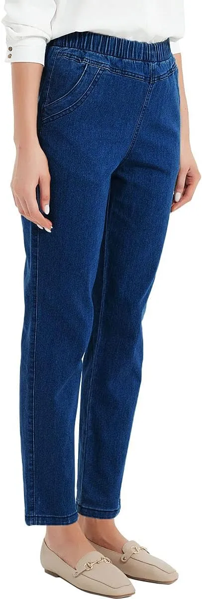 Soojun Women's Elastic Waist Jeans Stretch Pull On Pants