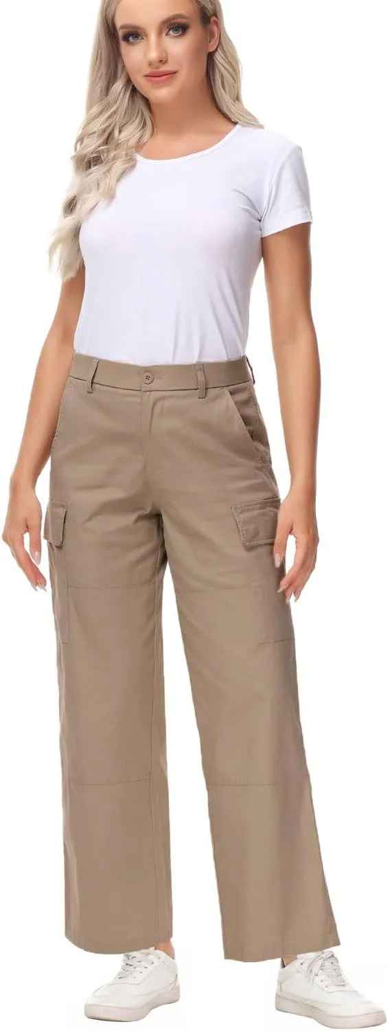 Soojun Women's Lightweight Elastic Waist Comfy Straight Leg Cargo Pants
