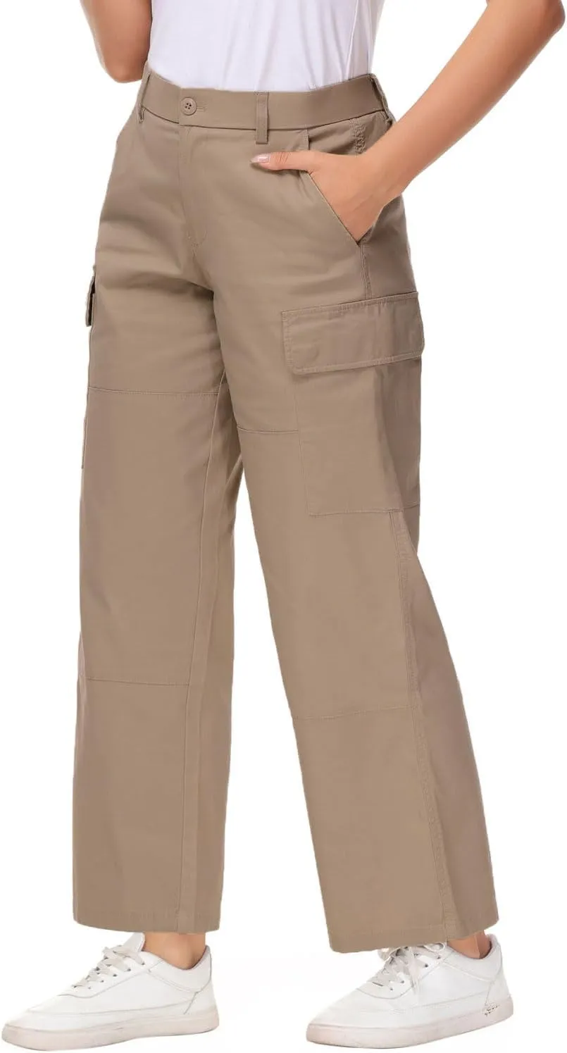 Soojun Women's Lightweight Elastic Waist Comfy Straight Leg Cargo Pants