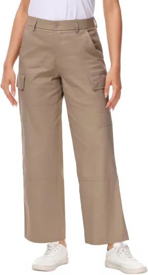 Soojun Women's Lightweight Elastic Waist Comfy Straight Leg Cargo Pants