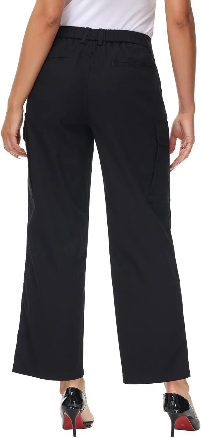 Soojun Women's Lightweight Elastic Waist Comfy Straight Leg Cargo Pants