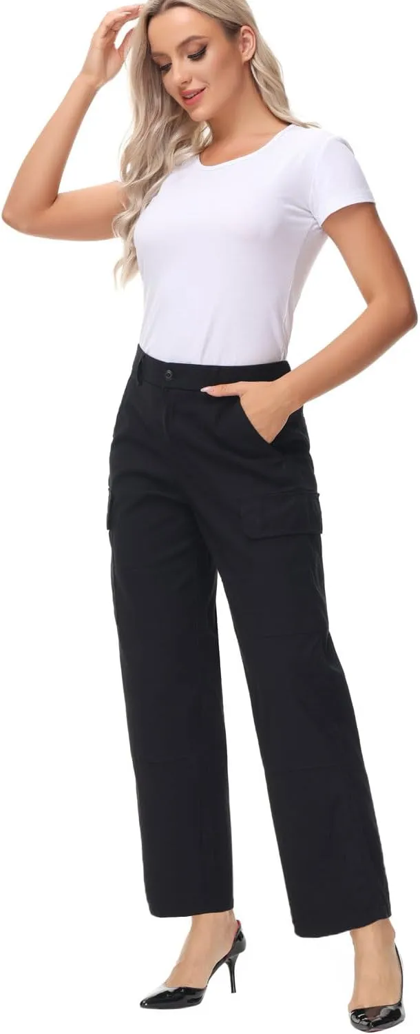 Soojun Women's Lightweight Elastic Waist Comfy Straight Leg Cargo Pants
