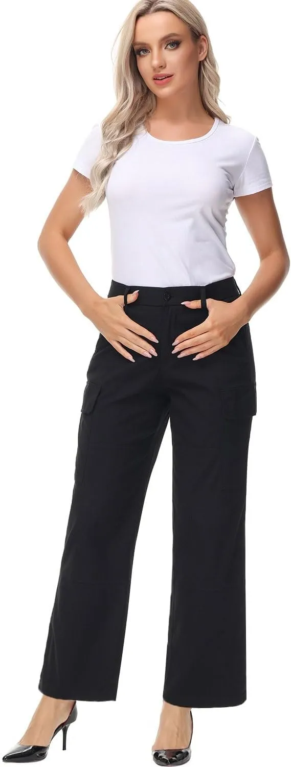 Soojun Women's Lightweight Elastic Waist Comfy Straight Leg Cargo Pants