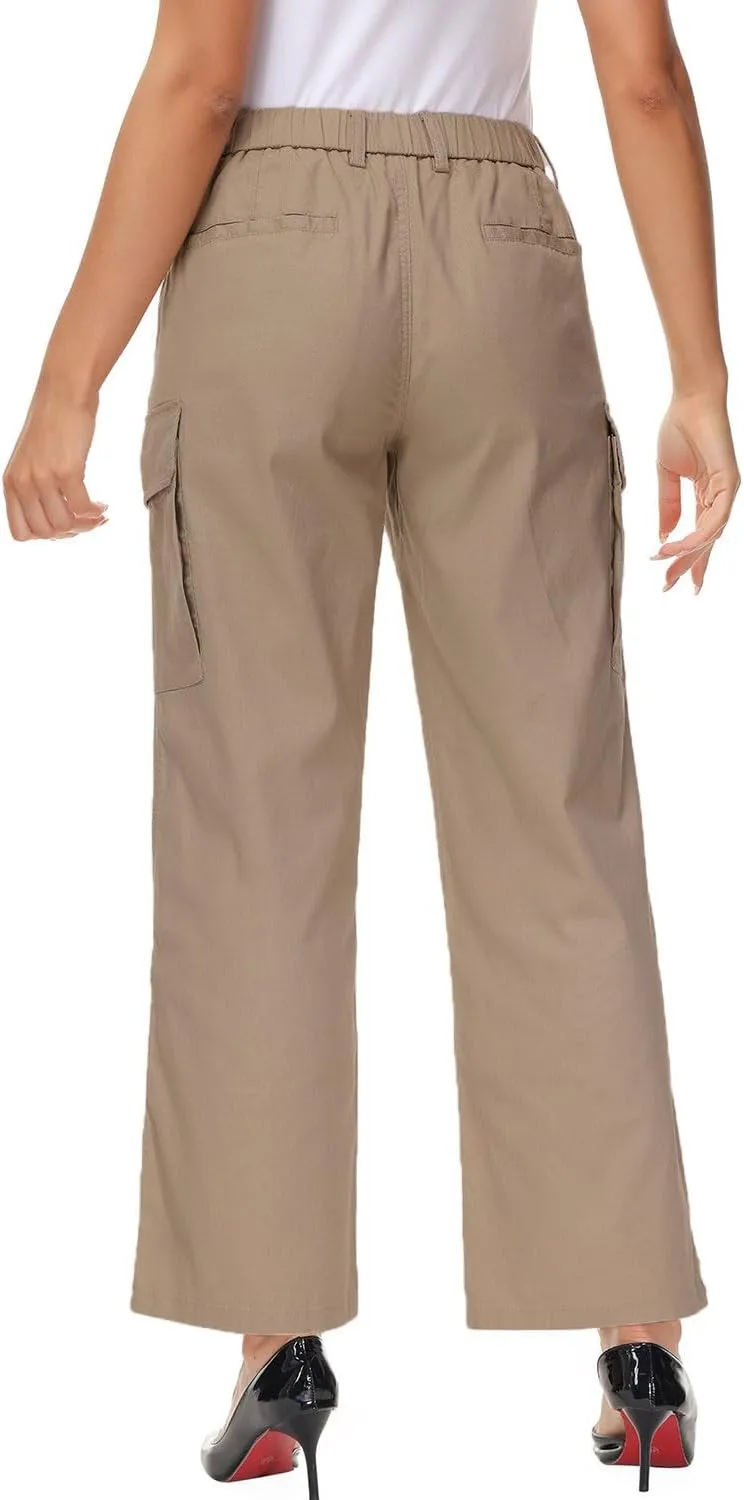 Soojun Women's Lightweight Elastic Waist Comfy Straight Leg Cargo Pants