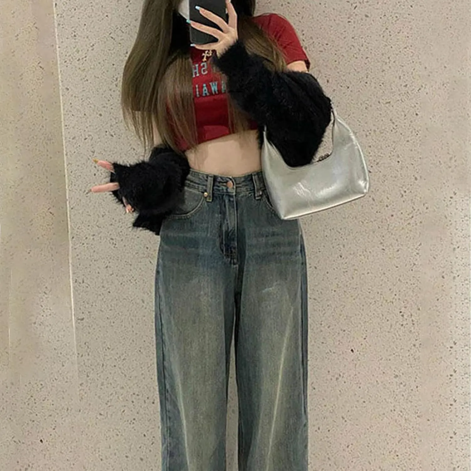 Straight Leg Jeans for Women High Waisted Boyfried Denim Pants Ripped Distressed with Pockets Baggy Jean Trousers