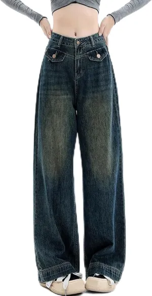 Straight Leg Jeans for Women High Waisted Boyfried Denim Pants Ripped Distressed with Pockets Baggy Jean Trousers