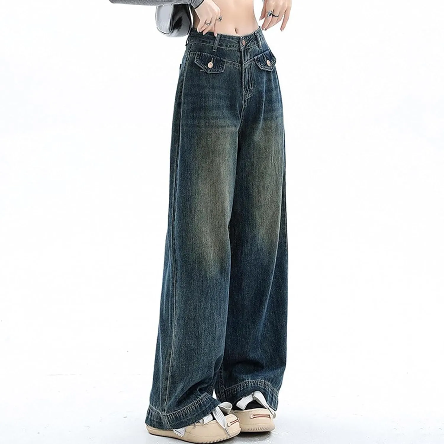 Straight Leg Jeans for Women High Waisted Boyfried Denim Pants Ripped Distressed with Pockets Baggy Jean Trousers