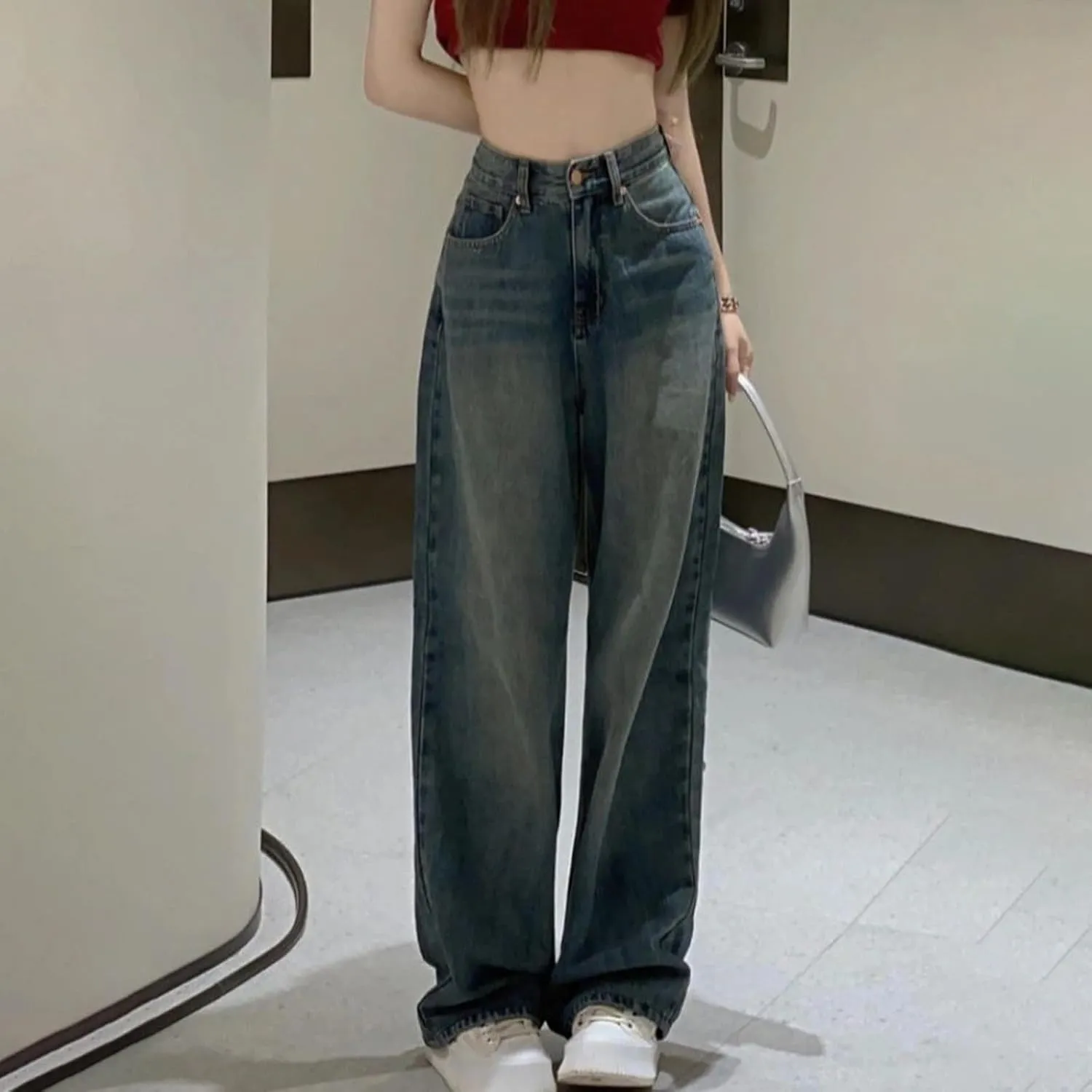 Straight Leg Jeans for Women High Waisted Boyfried Denim Pants Ripped Distressed with Pockets Baggy Jean Trousers