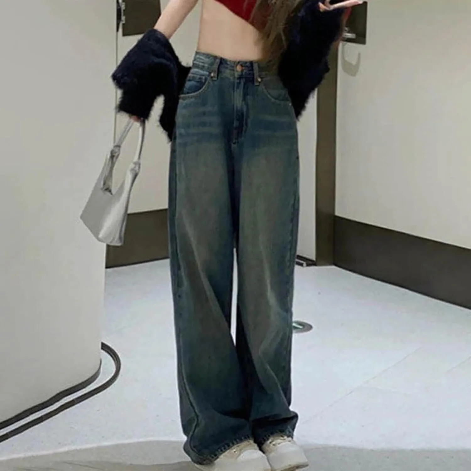 Straight Leg Jeans for Women High Waisted Boyfried Denim Pants Ripped Distressed with Pockets Baggy Jean Trousers