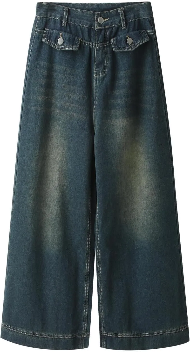 Straight Leg Jeans for Women High Waisted Boyfried Denim Pants Ripped Distressed with Pockets Baggy Jean Trousers