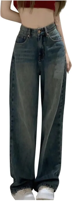 Straight Leg Jeans for Women High Waisted Boyfried Denim Pants Ripped Distressed with Pockets Baggy Jean Trousers