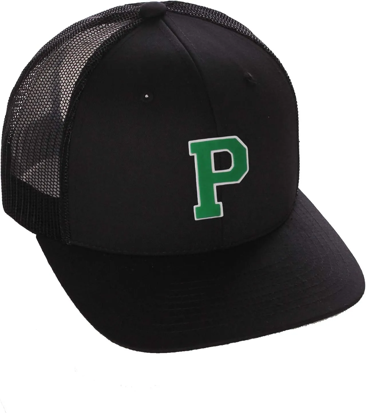 Structured Trucker Mesh Hat Custom Colors Letter P Initial Baseball Mid Profile