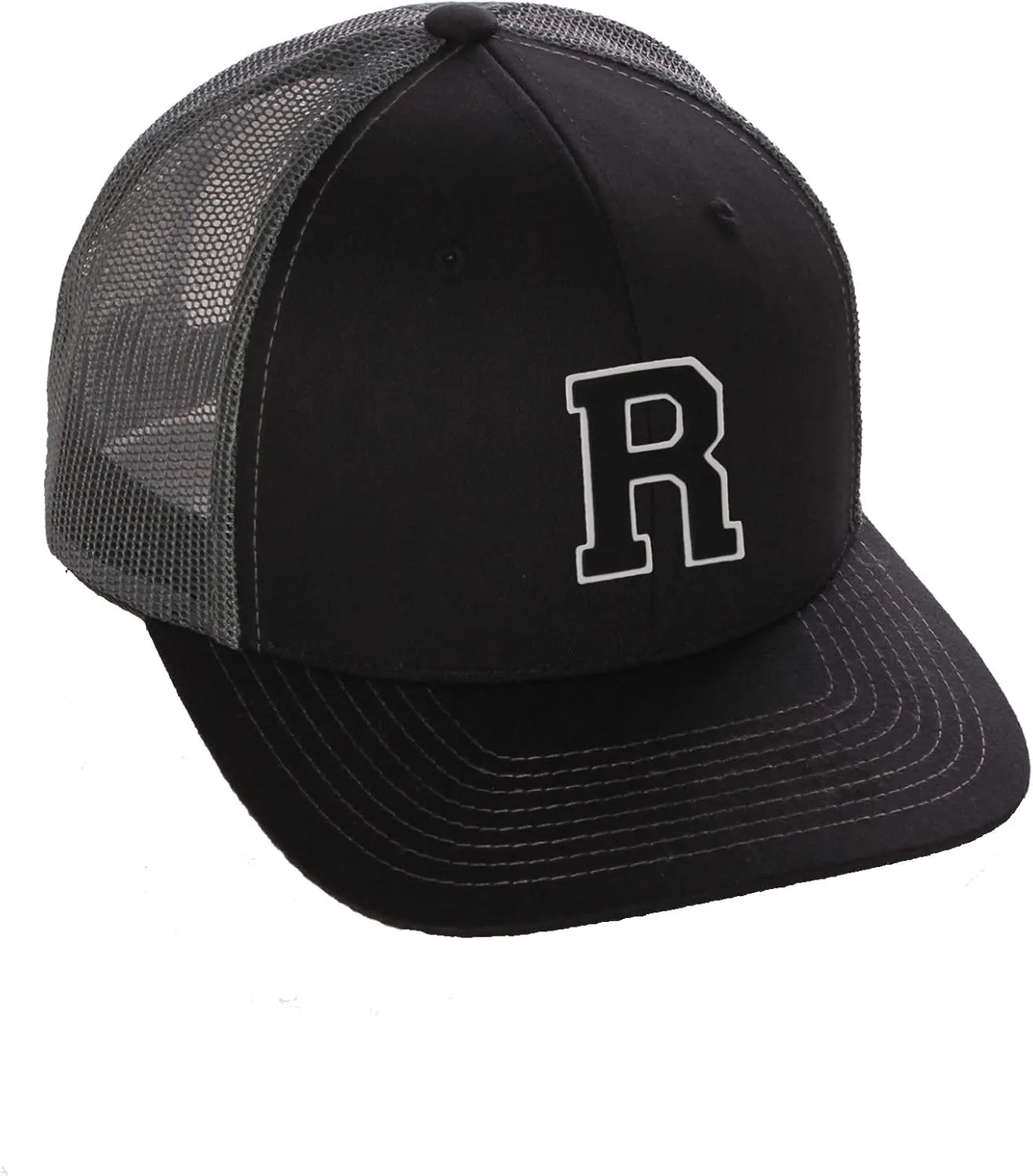 Structured Trucker Mesh Hat Custom Colors Letter R Initial Baseball Mid Profile