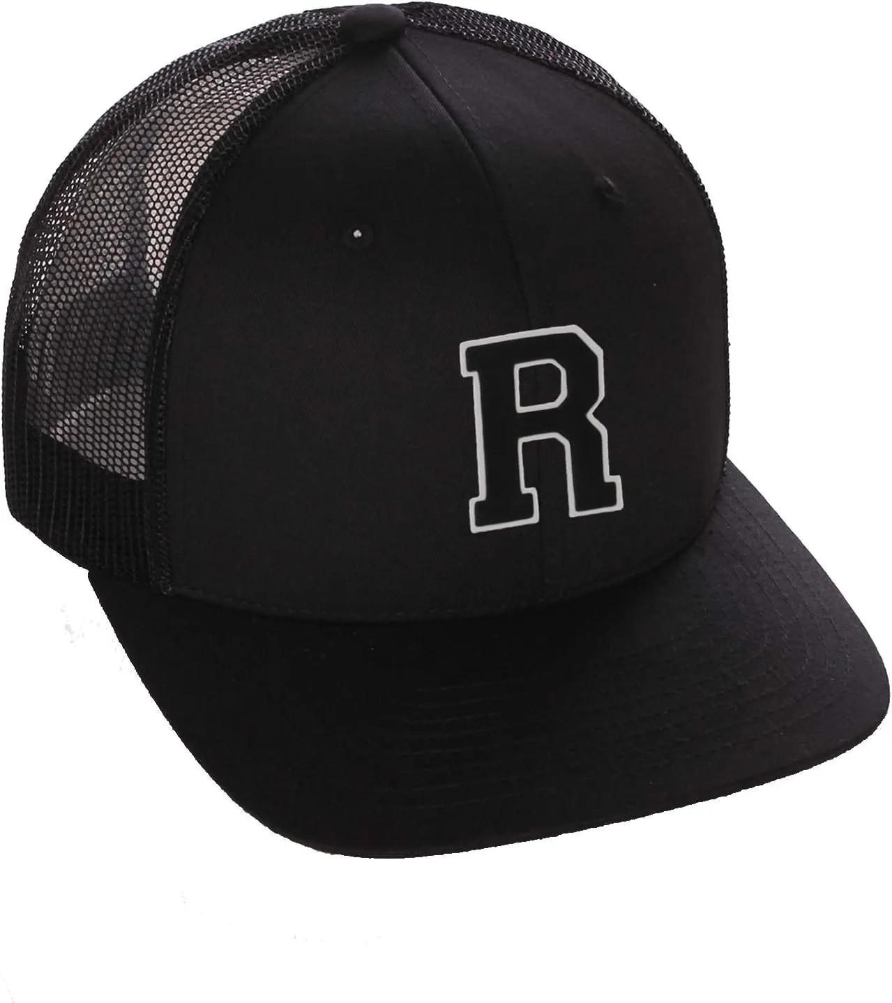 Structured Trucker Mesh Hat Custom Colors Letter R Initial Baseball Mid Profile