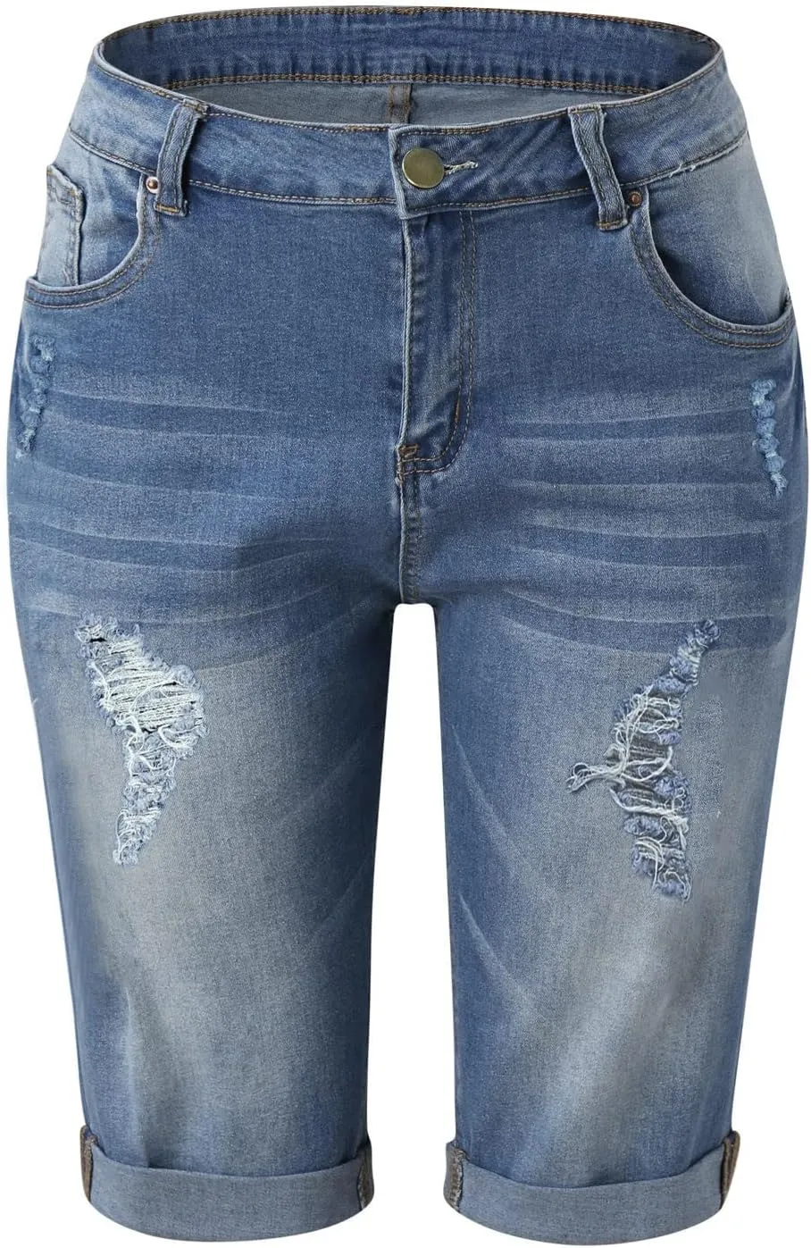 Summer Jean Shorts for Women Sexy High Waisted Ripped Destroyed Frayed Raw Hem Denim Shorts with Pockets