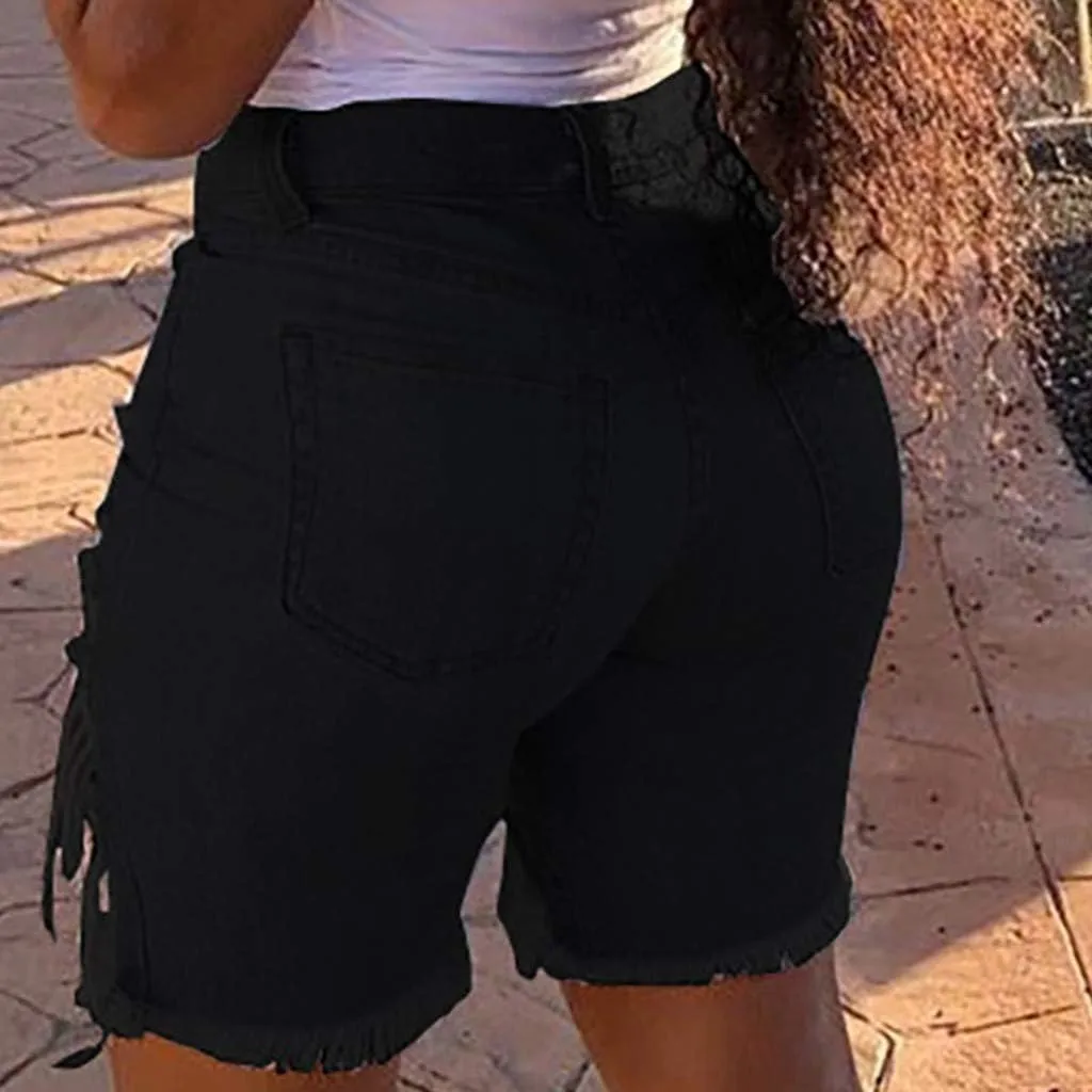 Summer Jean Shorts for Women Sexy High Waisted Ripped Destroyed Frayed Raw Hem Denim Shorts with Pockets