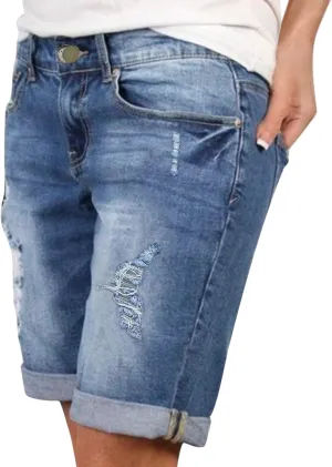 Summer Jean Shorts for Women Sexy High Waisted Ripped Destroyed Frayed Raw Hem Denim Shorts with Pockets