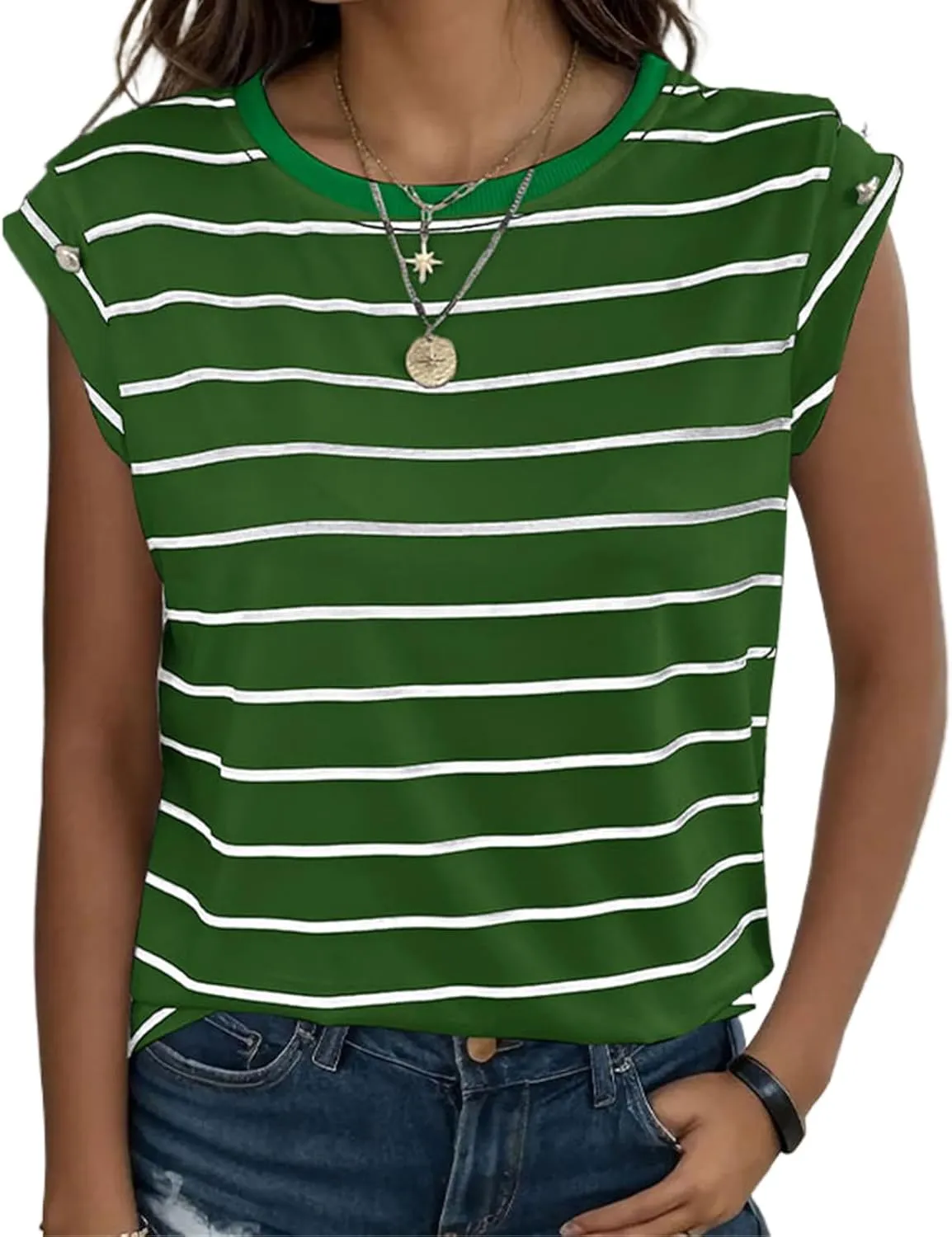 Summer Tops for Women Trendy Crewneck Cap Sleeve Tank Tops Comfortable Casual T Shirts Lightweight Loose Fit Tees Shirts