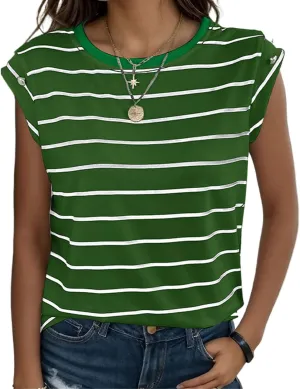 Summer Tops for Women Trendy Crewneck Cap Sleeve Tank Tops Comfortable Casual T Shirts Lightweight Loose Fit Tees Shirts
