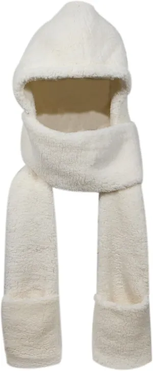 Super Soft Fleece Women’s Hooded Scarf & Hat W/Glove Pockets