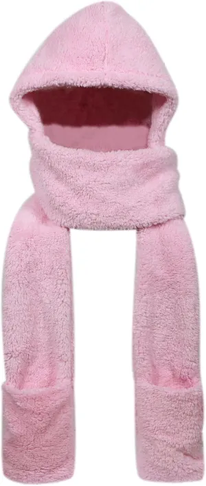 Super Soft Fleece Women’s Hooded Scarf & Hat W/Glove Pockets
