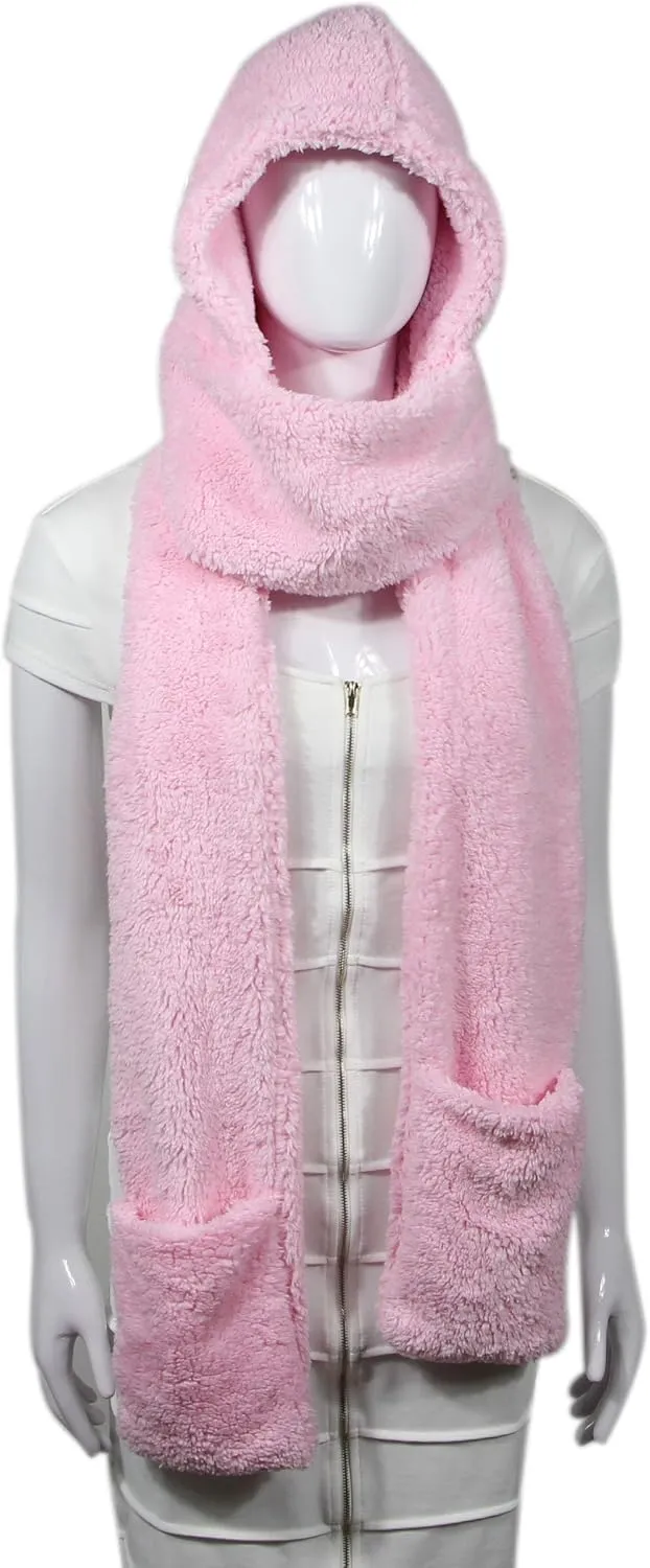 Super Soft Fleece Women’s Hooded Scarf & Hat W/Glove Pockets