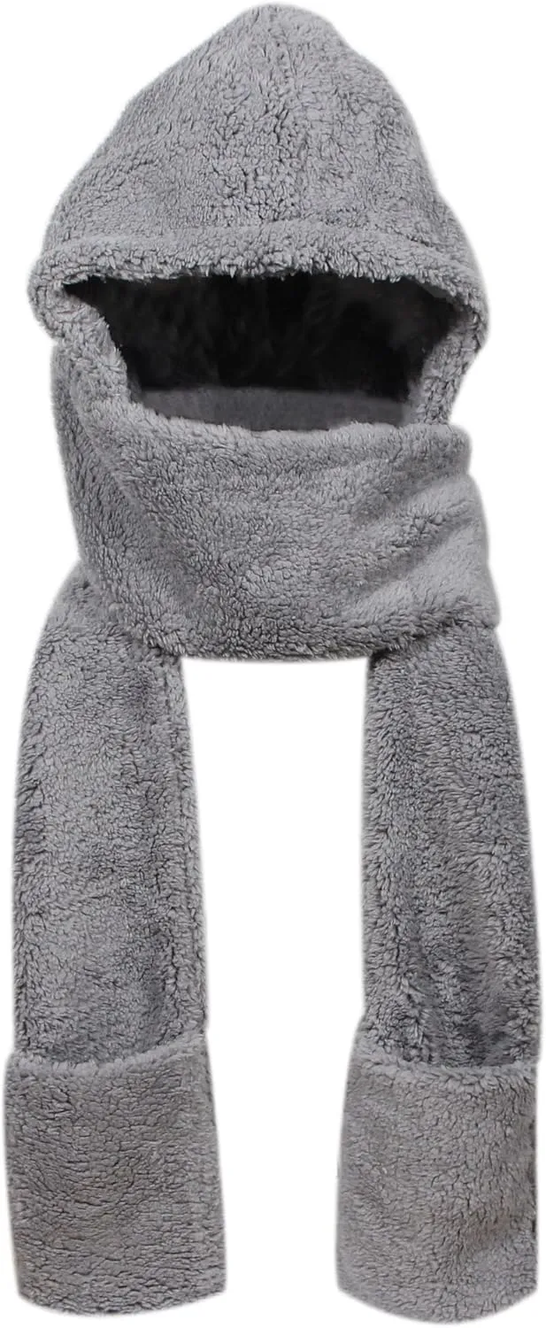 Super Soft Fleece Women’s Hooded Scarf & Hat W/Glove Pockets