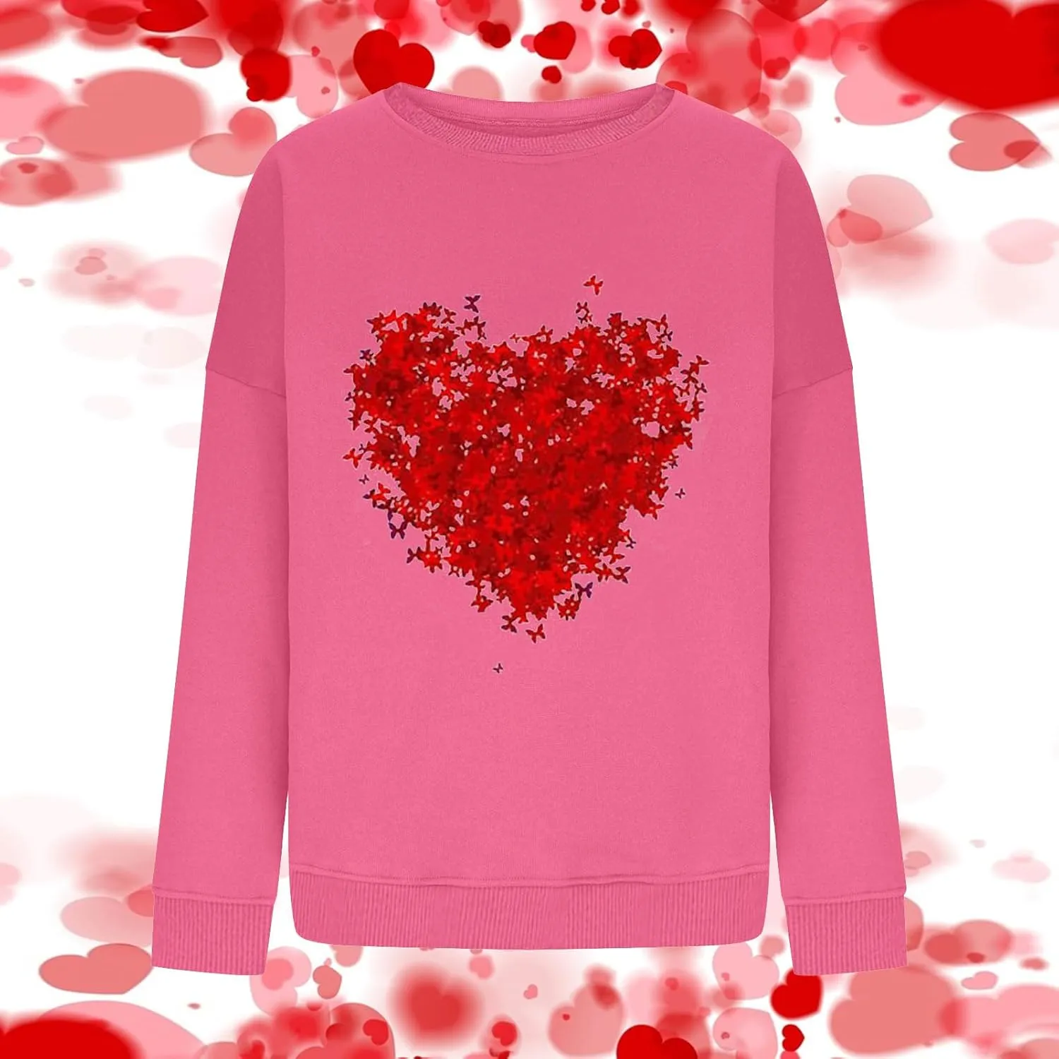 Sweatshirt for Women Trendy Oversized Love Heart Print Crewneck Casual Long Sleeve Sweater Fleece Fsashion Fall Tops