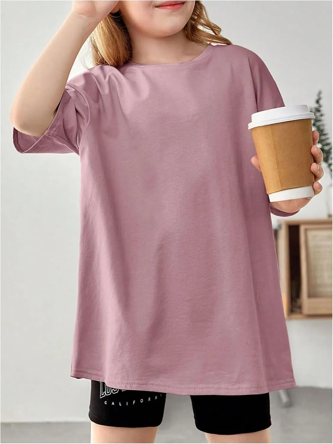 SweatyRocks Girl's T Shirts Half Sleeve Graphic Drop Shoulder Crew Neck Oversized Tees Top