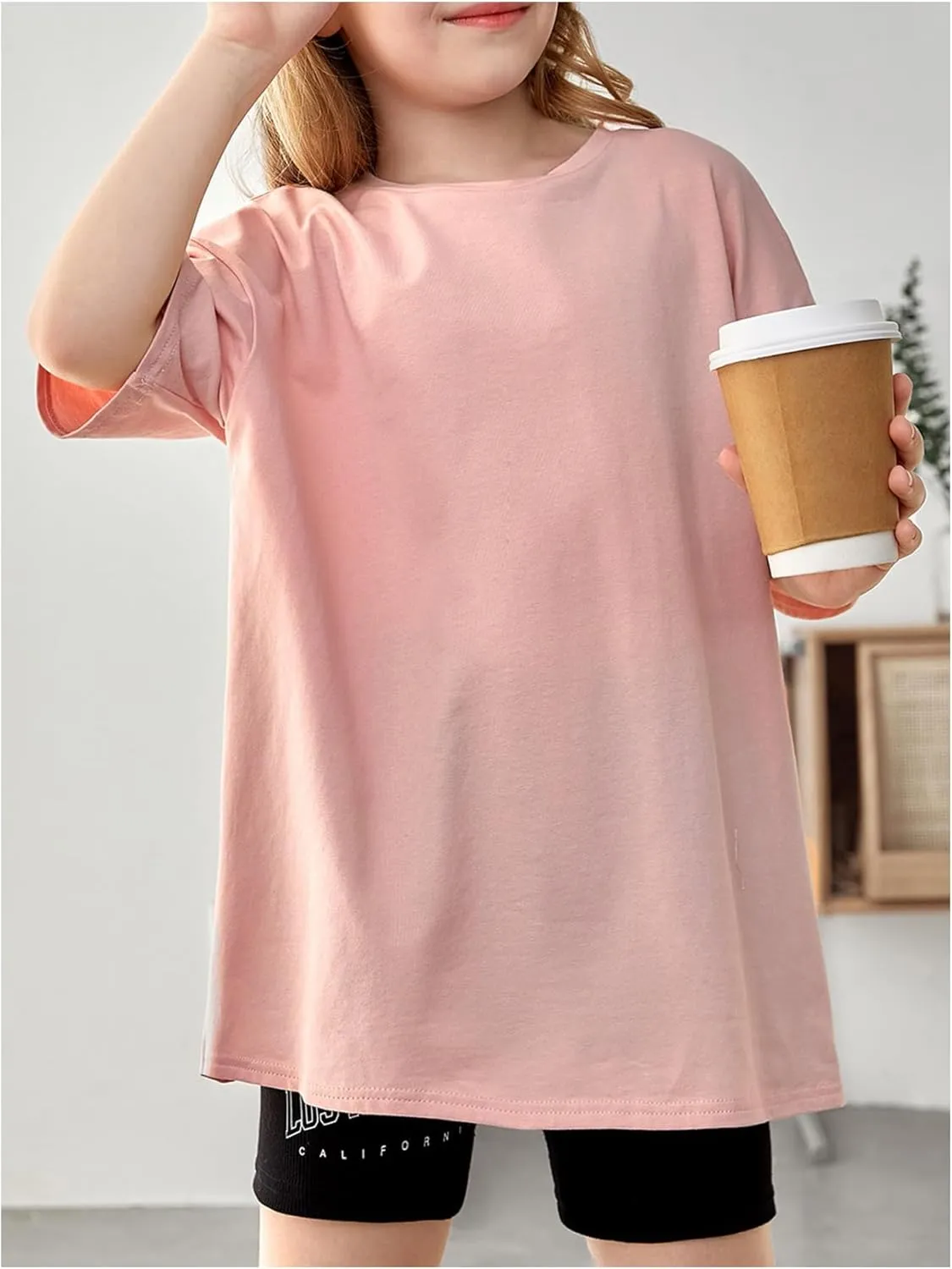 SweatyRocks Girl's T Shirts Half Sleeve Graphic Drop Shoulder Crew Neck Oversized Tees Top