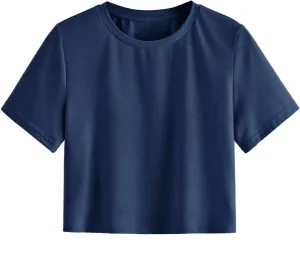 SweatyRocks Women's Casual Short Sleeve Crew Neck Basic Crop Top T Shirts
