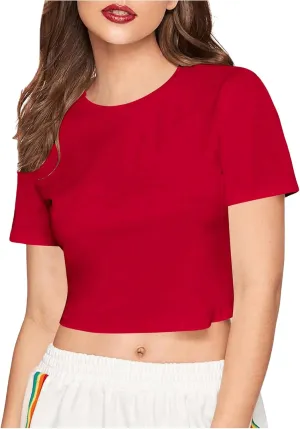 SweatyRocks Women's Casual Short Sleeve Crew Neck Basic Crop Top T Shirts