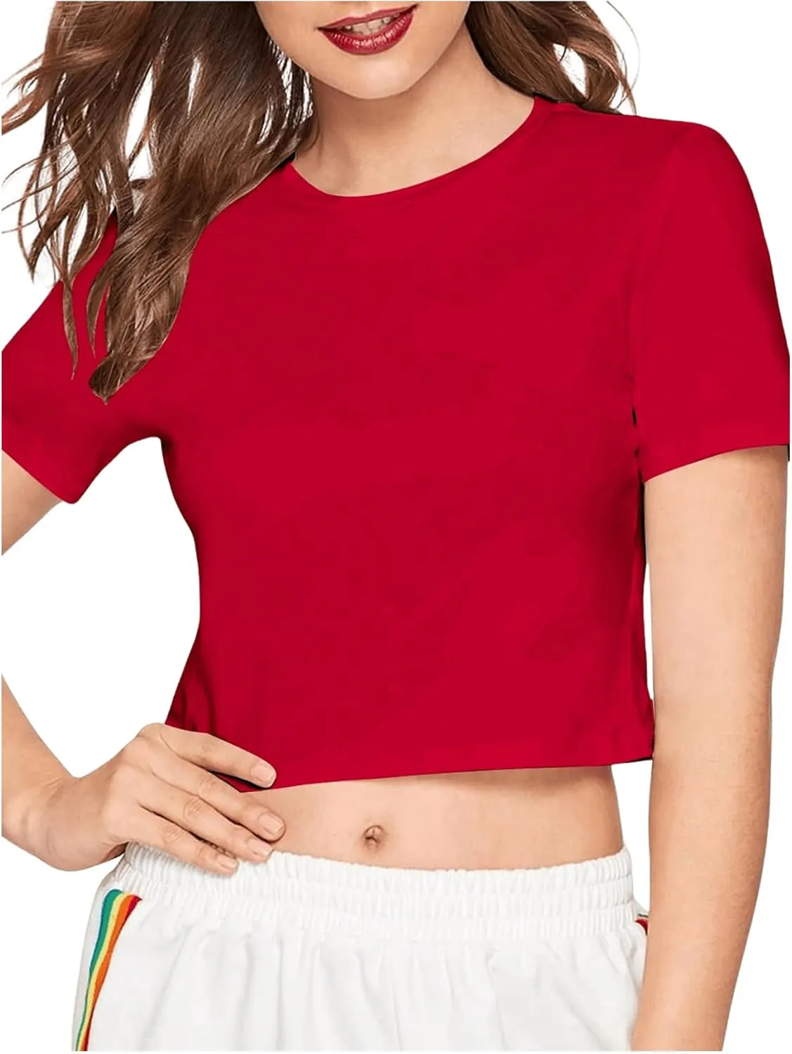SweatyRocks Women's Casual Short Sleeve Crew Neck Basic Crop Top T Shirts