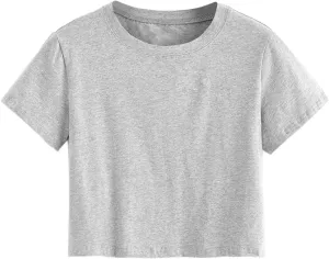 SweatyRocks Women's Casual Short Sleeve Crew Neck Basic Crop Top T Shirts