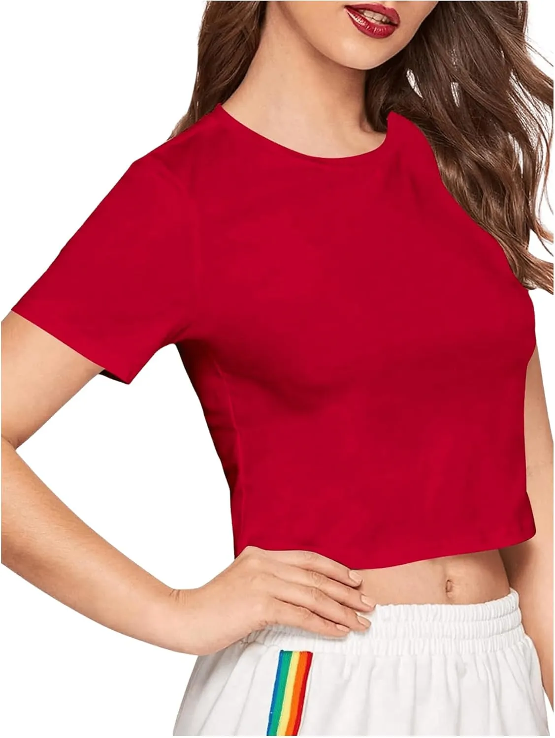 SweatyRocks Women's Casual Short Sleeve Crew Neck Basic Crop Top T Shirts